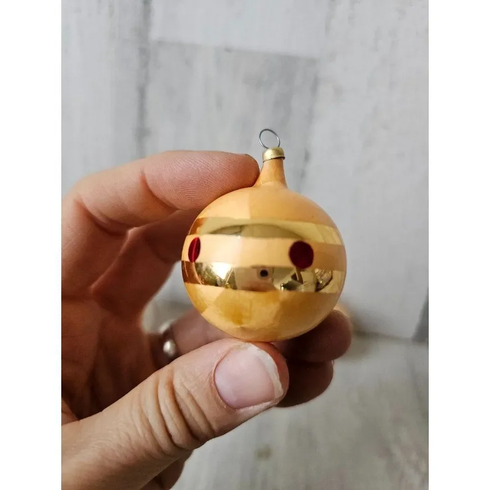 Vintage ball stripe gold white bread mini ornament Xmas‎ tree set